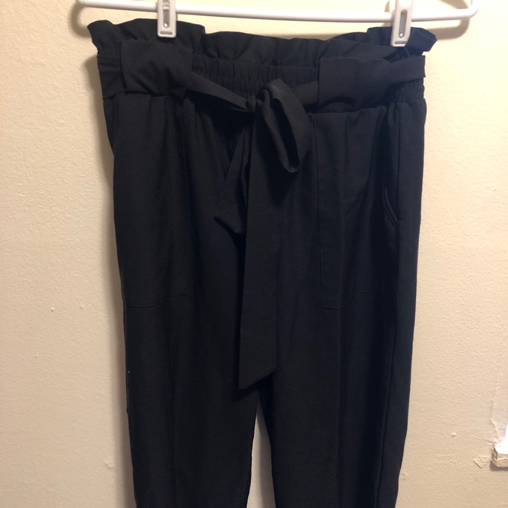 Black Paper Bag Dress Pants